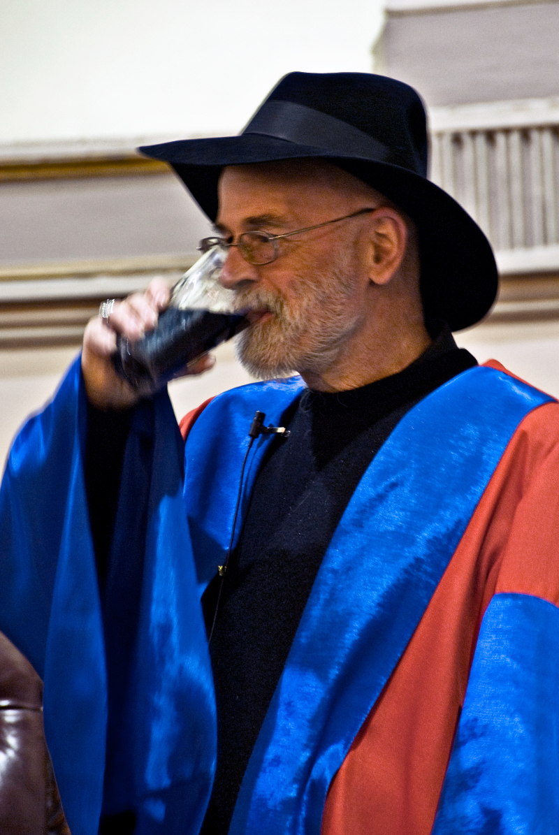 Terry Pratchett receiving an honorary doctorate in TCD, 2008 (courtesy Wikipedia) 